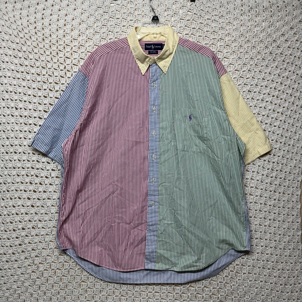 Polo Ralph Lauren Shirt Men XL Big Shirt Color Block Seersucker 100% Cotton